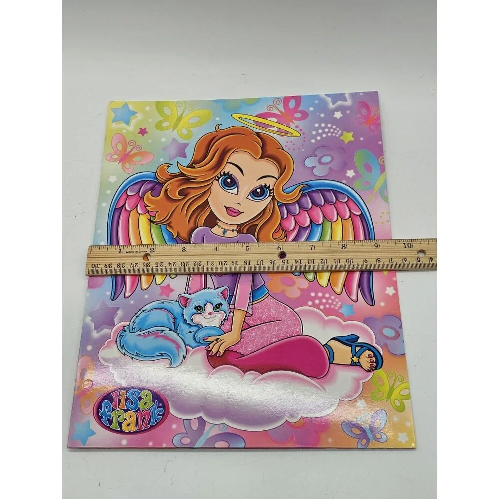 Vintage Lisa Frank Angel Girl With Cat Folder Y2K Rainbow
